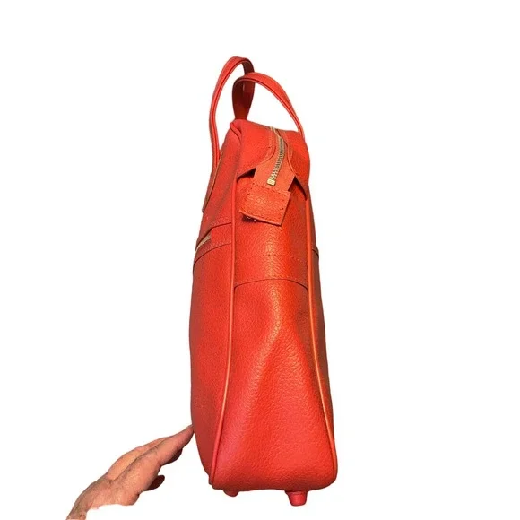 Vintage Womens Travel Bag Coral Outer Pocket Dual Handle Vinyl-Taiwan - Picture 4 of 11